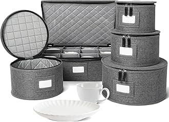 storageLAB China Storage Set, Hard Shell and Stackable, for Dinnerware Storage and Transport, Protects Dishes Cups and Mugs, Felt Plate Dividers Included (Grey, 5 Piece Set)
