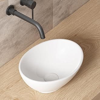 Small Bathroom Sink Above Counter, OCEALAGOON 13″x10″ Mini Oval Vessel Sink, Porcelain Ceramic Bowl Sinks for Bathrooms, Tiny White Bathroom Sinks for RV Powder Room Camper