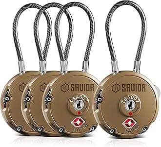 Quality TSA-Approved 3-Digit Combination Cable Travel Luggage Locks for Rifle Bag Firearm Gun Case Accessories Ammo Boxes Outdoor Storage, RAL 8000 Tan, 4-Pack