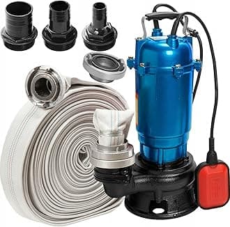 Heavy Duty Flood Sewage Water Pond Drain Septic Sump Cesspool Grinding Pump Pump (with Float Switch) FIRE Hose 20m