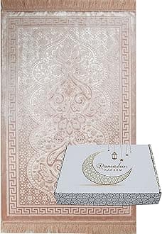Modefa Luxury Islamic Prayer Rug in Gift Box - Deluxe Gift Set with Prayer Mat & Prayer Beads Tesbih - Soft Plush Turkish Prayer Rug for Men and Women - Ramadan or Eid Gift (Paisley Blush Pink)