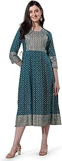 MIRCHI FASHIONWomen's Cotton Relaxed Fit A Line Sequins Embroidery Work Foil Printed A-Line Kurti Only