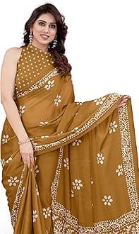 MIRCHI FASHION Women's Latest Chiffon Batik Printed Saree with Blouse Piece, Mustard, White, One Size, Mustard, White, One Size