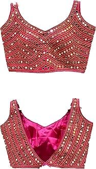 Women's Multicolor Phantom Silk Sequin Sleeves Saree Blouse (Half Sleeves Included)