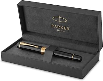 PARKER Duofold Centennial Fountain Pen, Classic Black with Gold Trim, Fine Solid Gold Nib, Black Ink and Convertor (1931381)