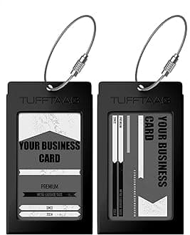 ProudGuy Luggage Tags Business Card Holder TUFFTAAG Travel ID Bag Tag in Many Color Options (2 Tags, Black Steel)