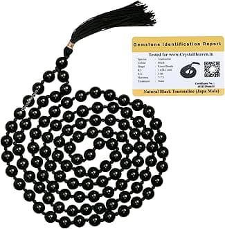 Black Tourmaline Crystal Japa Mala Ganthi - 108 Beads Buddhist Prayer Beads - AAA Grade Original Healing Gemstone Agate Mala for Yoga Meditation Spiritual Reiki Feng Shui