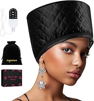 Heat Cap for Deep Conditioning, Ingeware Thermal Cap for Hair Steamer Cap for Natural Hair Portable Electric Heat Hair Spa Cap for Home Use Pattern (Solid Black)