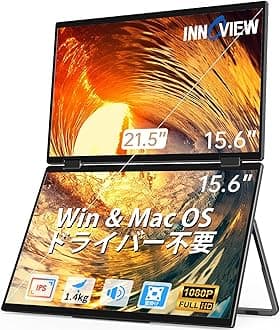 Dual Mobile Monitor 15.6 Inch No Driver Needed Mobile Monitor 2 Screens FHD1080p Foldable Dual Display Mobile Display Auto Rotate 315° Full Function Type-C*2 Standard HDMI IPS Panel Wall