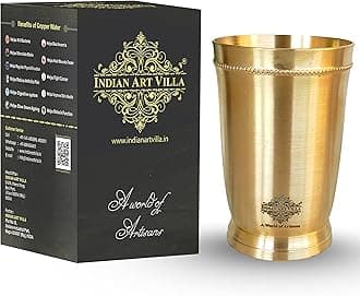 INDIAN ART VILLA Pure Brass Matt Finish Glass/Tumbler with Brass Bottom, for Drinking Serving Water, Brass Glass Volume-270 ML, 1 Piece