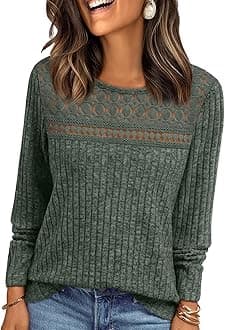 Womens Lace Long Sleeve Shirt Fall Top Fashion Dreesy Casual Tunic Sweaters Mesh Clothes Trendy Work Cute Outfits