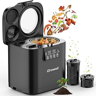 Growell 4L Electric Composter for Kitchen, Smart Odorless Compost Bin with 2 Carbon Filters, Large LED Display & Visible Window, Auto-Cleaning, Indoor Countertop Food Waste Composting Machine