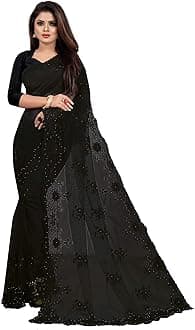Yashvi Designer Women's Embroidered Work Net Fabric Saree With Unstitched Blouse Piece