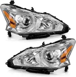 Halogen Headlights for 13-15 Altima 4Dr Sedan Headlight Assembly Pair Replacement for 13 14 15 Altima Chrome Housing Amber Reflector (DOES NOT FIT XENON/HID)