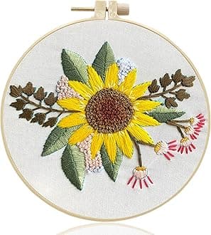 Maydear Embroidery Kit Punch Needle Kit,Embroidery Kit for Beginners Cross Stitch Kits, Embroidery Starter Kit Adults Including Embroidery Hoop, Color Threads and Embroidery Scissors - Sunflower