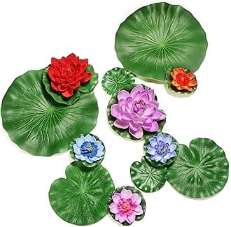 MONT PLEASANT Fake Lily Pads, 12 PCS Artificial Lotus with Water Lily Pad, Realistic Water Floating Foam Lotuses Lily Pads, Colorful Artificial Floating Lotus Decor with Lily Pad for Home Outdoor Pond