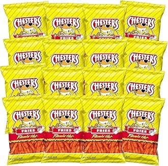 Chester's Flamin' Hot Fries - Snack Pack of 16 Gluten Free Healthy Chips & Crisps- Bulk Snacks & Individual Chips - Variety Chips for All Adults, Teenagers, and Kids Snacks, 1.75 Ounce Bags