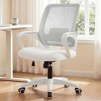 NEO Chair Office Desk Ergonomic Computer Mesh Chair with Lumbar Mid Back Support Adjustable Height Swivel Rolling Wheels Comfy Task Vanity Chair for Home Bedroom Study (Ivory)