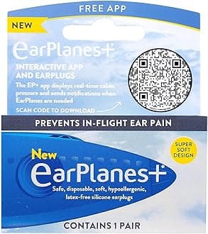EarPlanes+, Earplugs Airplane Travel Ear Protection, Prevent in flight ear discomfort, EarPlanes+ the original pressure preventing earplug for both Kids and adults (Adult 1 Pair)