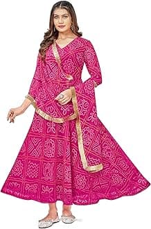 Women's Bandhani Print Anarkali Kurta with Matching Dupatta, Ethnic Indian Wear