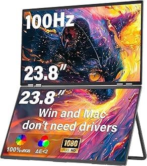 23.8" FHD Dual Portable Monitor 1920x1080P 100% sRGB - Foldable & Stackable Design with 315° Screen Adjustment & 180° Stand | USB-C/HDMI, Dual Monitor for Laptop, Mac, Windows
