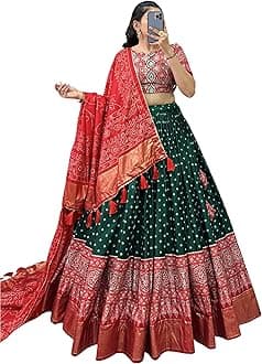 Sarathybiz Woman's perfectly Navratri Collection Tussar Silk Lehenga Choli Patola Print with Foil Work