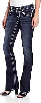 Miss MeWomen's Loose Saddle Stitch Border Boot Cut Jean