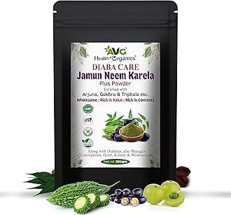 AVG Health Organics Diaba Care Karela Jamun Neem Powder 350g, Diabetes Control Ayurvedic Supplement with Arjuna, Gokhru & Triphala, Helps in Relieving Constipation