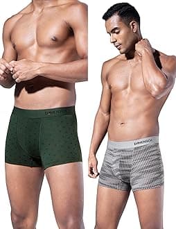 Modal Regular Fit Printed Trunk Underwear Anti-Bacterial Moisture Wicking Breathable Microfibre Waistband Comfortable Deo-Soft Trunks for Men-Dashed Silver, Darted Green-M