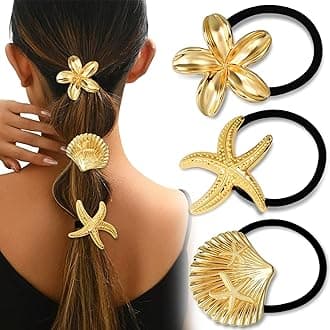 3PCS Gold Hair Ties, Metal Hair Ties for Thick Hair, Elegant Durable Geometri...