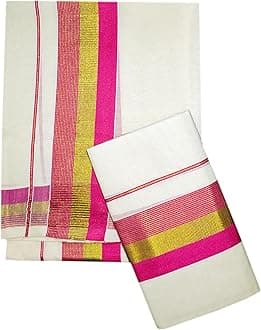 Women's Kerala Traditional Cotton Set Mundu Cream Color with Fancy Border