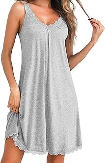 UniexcosmWomen's Nightdresses Sleeveless Nighties Cotton Lace Nightgown V Neck Chemise Sexy Negligee for Ladies Nightshirts Nightwear Loose Plus Size Jersey Lingerie