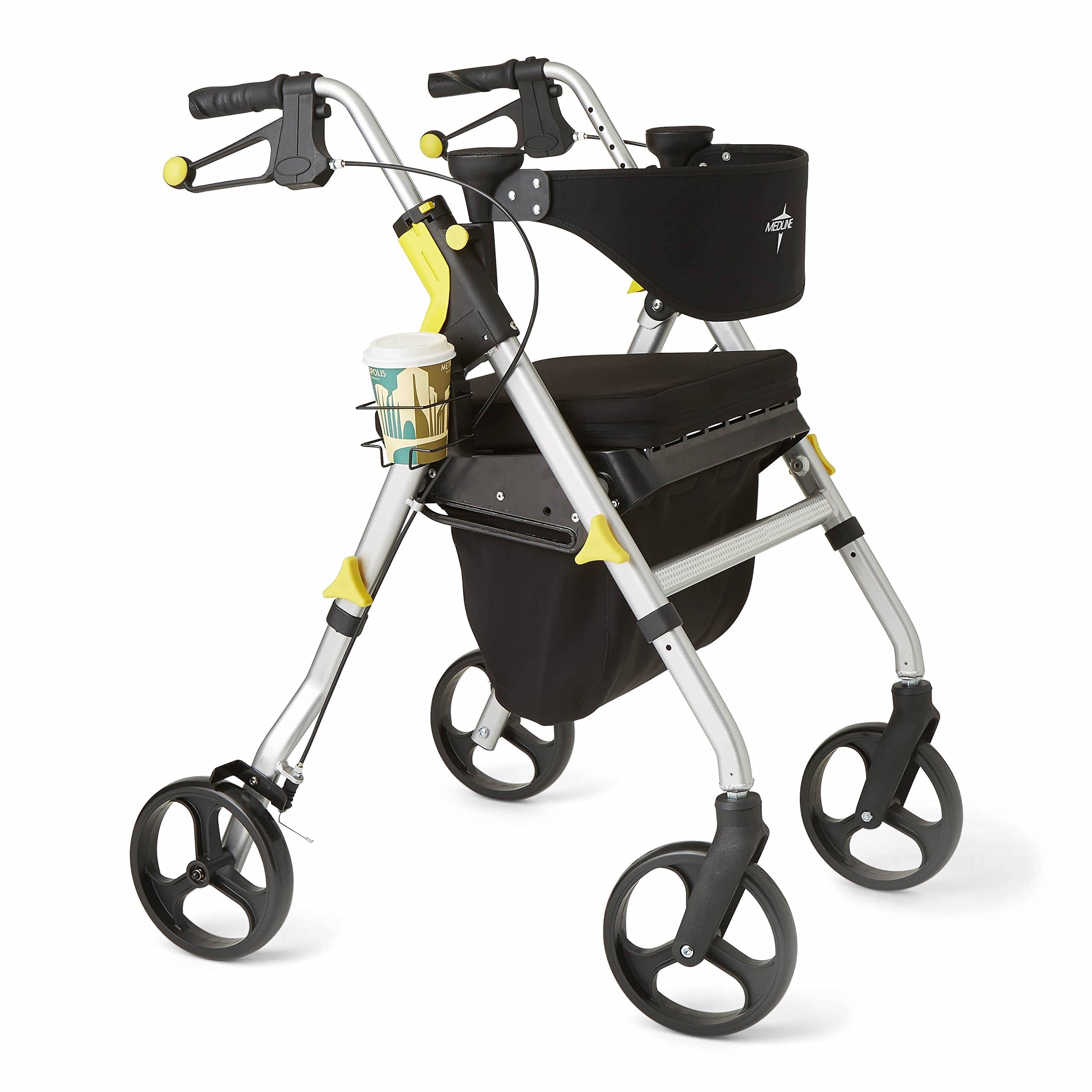 Premium Empower Rollator Walker with Seat, Folding Rolling Walker with 8-inch Wheels, Silver