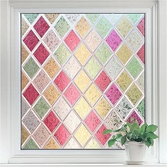 rabbitgoo Window Privacy Film, Stained Glass Window Film Decorative, Frosted Glass Privacy Covering Vinyl, Non-Adhesive Static Cling Tint Sun Blocking for Home Door, Multicolor, 35.4" x 78.7"