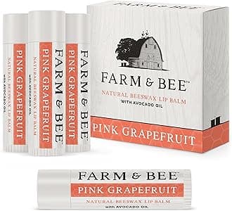Natural Lip Balm - Organic & Natural Ingredients - Beeswax Based Moisturizing Lip Care Chapstick for Dry Cracked Lips - Great Gift Idea - Farm & Bee - 0.15oz (Pack of 4 - Pink Grapefruit)