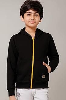 Alan Jones Clothing Boys Regular Fit Zipper Hooded Sweatshirt | Kangaroo Pocket & Drawstring Hood
