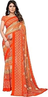Yashika Women's Trendy Printed Georgette Red Color Saree with Blouse Material