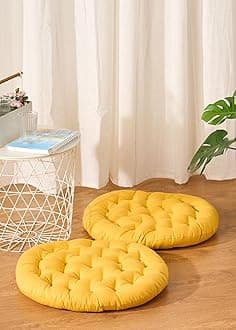 Premium Cotton Floor Cushion | Luxurious Comfort & Microfiber Fill 60X60 CM Large Size for Meditation | Floor Cushion | Pooja | Living Room | Pets | Outdoor Mustard (Pack of 2)
