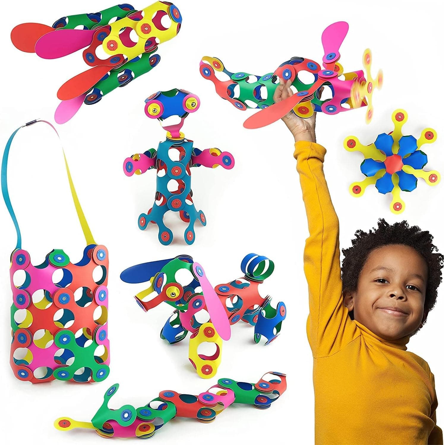Rainbow 42 Piece Pack- The Flexible, Durable, Imagination-Boosting Magnetic Building Toy- Modern, Modular Designs for Hours of STEM Play. A Multi-Sensory Magnet Toy Experience Anywhere! Ages 4-8