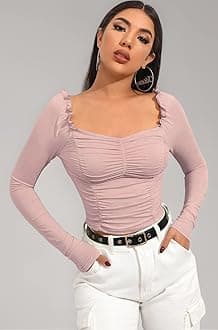 Shasmi Women's & Girl's Polyester Slim Fit Full Sleeve, Sweat Hear Neck, Frill Trim Ruched Crop Top