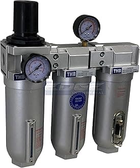 SUPER HEAVY DUTY HIGH FLOW AIR FILTRATION SYSTEM, 2 STAGE PARTICULATE FILTER PLUS OIL REMOVING COALESCING FILTER COMBINATION (1" NPT, MANUAL DRAIN)