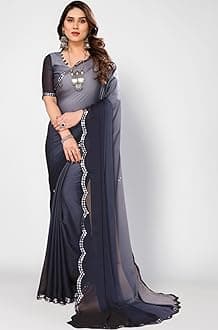 Women's Trending Ombre,Two-tone Silk Saree With Mirror Lace Border