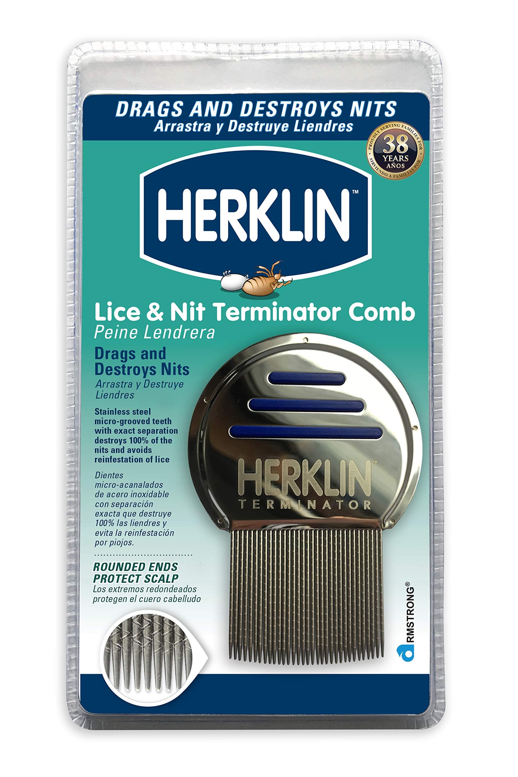 3 Pack HERKLIN Terminator Lice and Removal Terminator Lice and Nit Removal Comb, Professional Grade Stainless Steel Effectively Removes Nits and is Durable and Long Lasting
