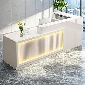 L Shaped Reception Desk, Solid Wood Front Desk with Counter & Lockable Drawers, Retail Checkout Customer Service Counter for Home Office Lobby Store,(E,63in-Left)