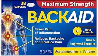 Backaid Maximum Strength Aspirin-Free Pain Relief from Backache, Sciatica and Leg Pain, Powerful Combination, Long-Lasting 6 Hour Formula, 38 Count