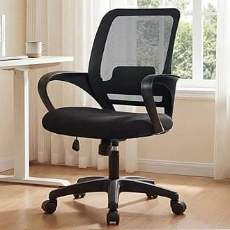 Office Desk Ergonomic Computer Mesh Chair with Lumbar Mid Back Support Adjustable Height Swivel Rolling Wheels Comfy Task Vanity Chair for Home Bedroom Study (Black)