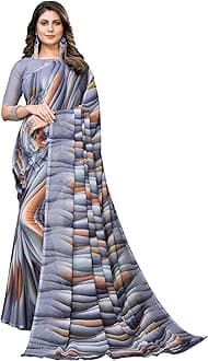 YashikaWomen's Trendy Printed Georgette Purple Color Saree with Blouse Material