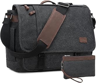Nerlion Messenger Bag 15.6 Inch Laptop Bag Computer Bag Canvas Water-resistant Shoulder Bag Work Briefcase Bookbag for College (15.6", Dark Gray)