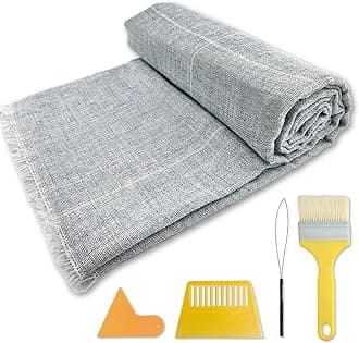 85" x 65" Large Primary Tufting Cloth with White Grid for Tufting Gun, Gray Primary Rug Backing Fabric, Monks Cloth for Punch Needle – Includes Yarn Threader, Glue Scrapers