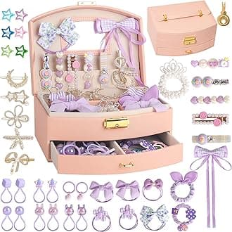 Toys for Girls Birthday Gifts for Girls with Hair Accessories including Jewelry Box/Hair Clips/Hair Barrettes/Hair Ties/Hair Bows，Gift Ideas for Girls Age 3 4 5 6 7 8-12（Purple）